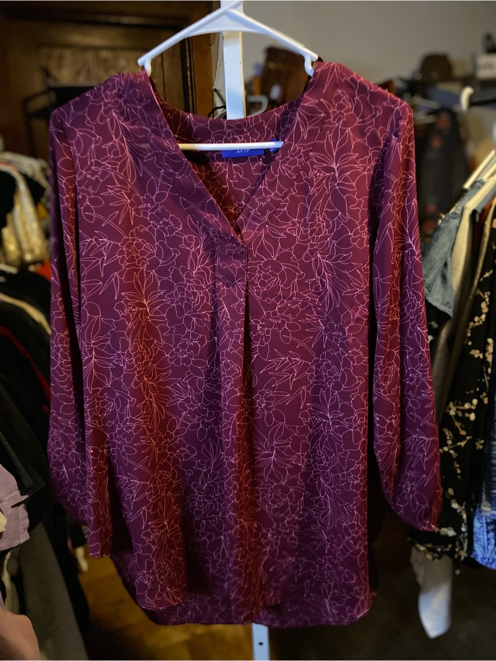 Apt. 9 Plum Floral V-Neck Blouse